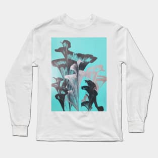 Chain pulled teal with silver and black flowers Long Sleeve T-Shirt